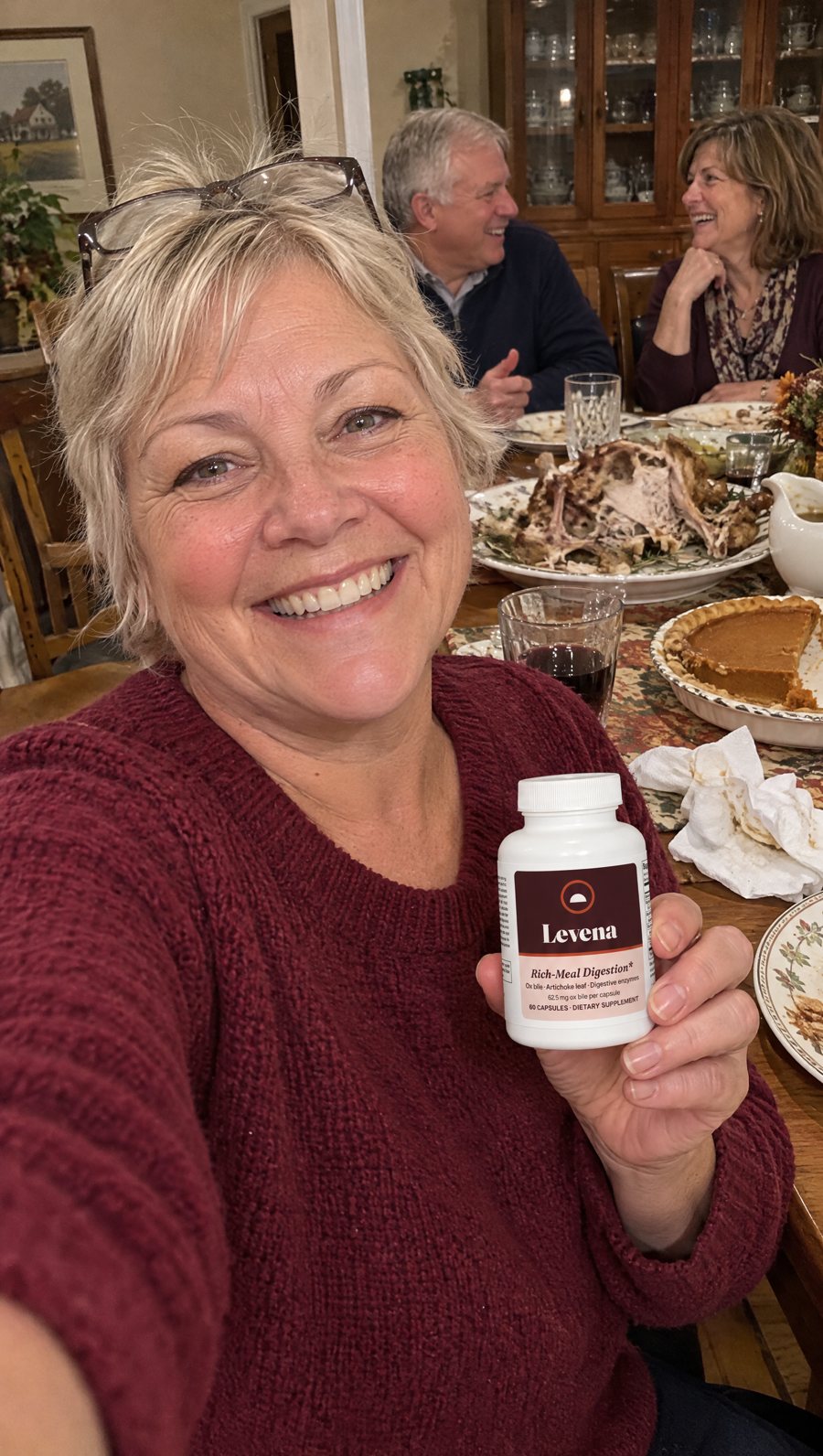 Lorraine, 54, at her family table after a holiday dinner