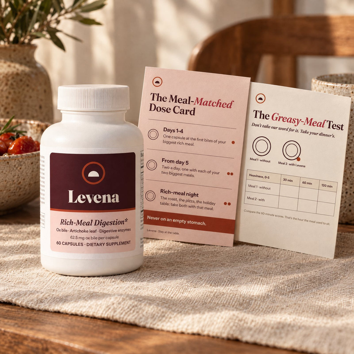 One bottle of Levena with two gift guides
