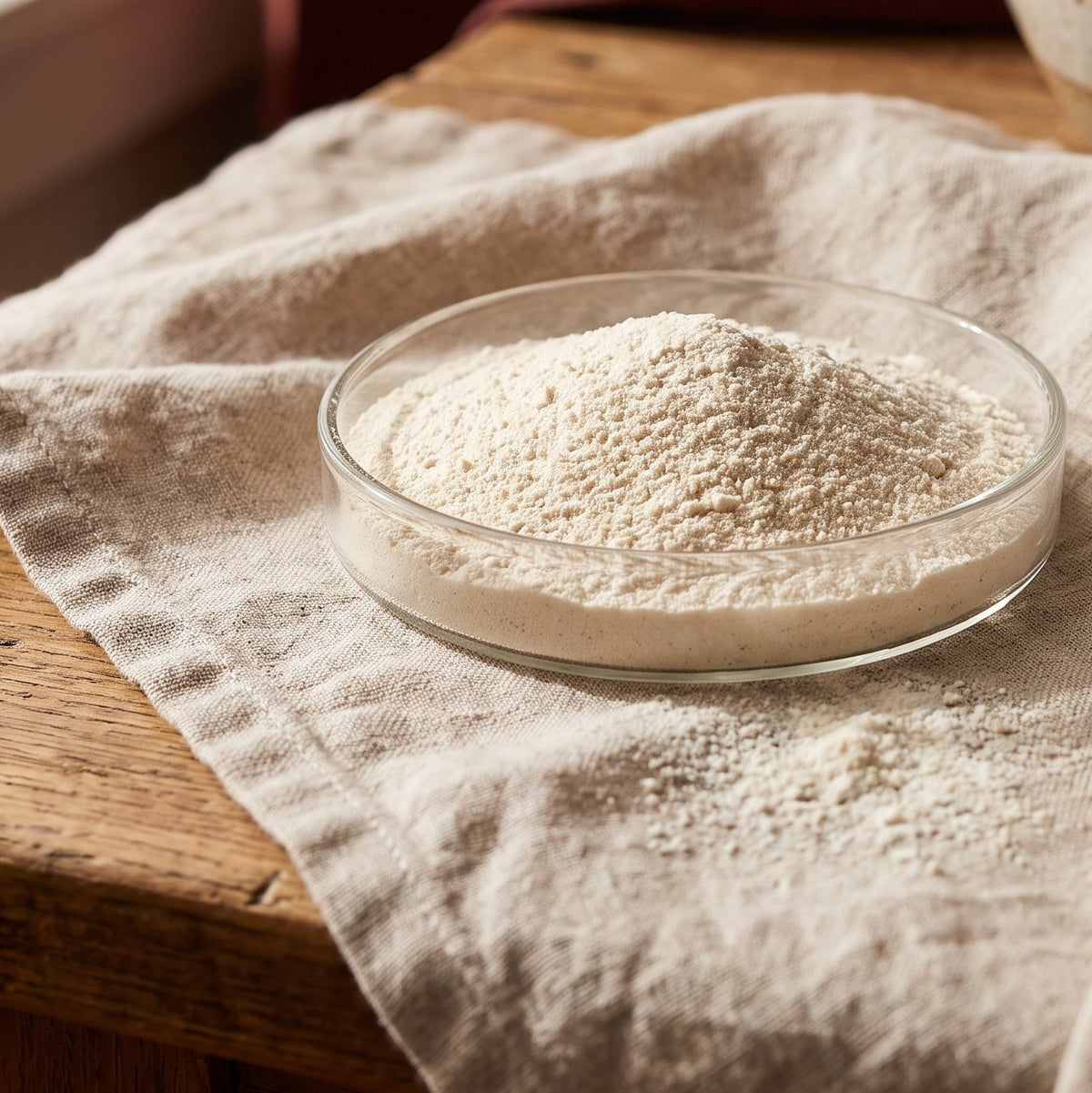 Digestive enzyme powder in a glass dish