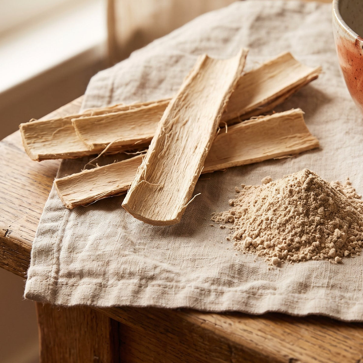 Slippery elm bark and its powder